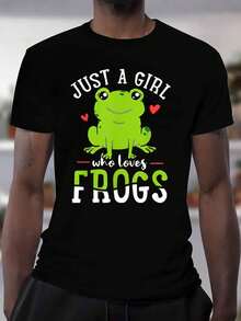 Camiseta Casual de Verano Negra para Hombre con Estampado 'Sólo una Chica que Amaba Ranas' - Manga Corta Cuello redondo. Ligero; Tela transpirable para atuendos casuales - Negro - Ver 7