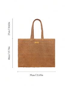 Burberry Large Woven Straw Tote Bag - Oversized Tote With Shoulder Strap, Multi-Wear, Fashionable Woven Bag, Spacious Straw Shoulder Bag, Versatile Handbag For Women - Caramel Color - View 7