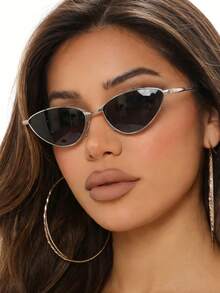 1副女士银色猫眼金属框复古小框时尚街头风个性眼镜 - 銀色 - 查看 1