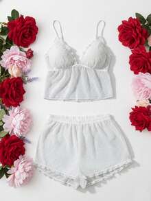 SOFUSEN Bộ đồ lót chấm bi gợi cảm 2 món dành cho nữ, thích hợp cho Ngày Valentine, phòng ngủ, tiệc đồ lót và nhiều dịp khác, đồ ngủ quyến rũ. - trắng - Xem 1