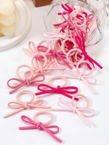 10pcs Korean Style Pink Bowknot Hair Ties, Suede Texture Cute Ponytail Holders, High Elasticity Hair Bands, Damage-Free Hair Accessories, Sweet Girl Daily & Party Hairstyle - Multicolor - View 9
