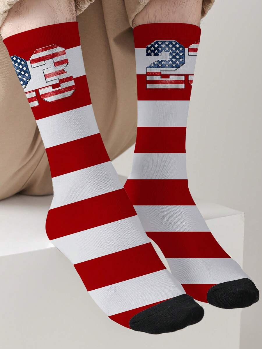 1 Pair Of 3D Digital Heat Transfer Printing 360 Degree Cartoon Letters For Men And Women, Letter 67 Novel Socks, Comfortable, Fashionable, Personalized, Suitable For Street Cartoon Anime As Holiday Gifts, Novel And Interesting Socks For Sportswear - Multicolor - View 1