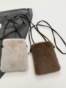 1 pieza Bolso de mano de mujer, bolso de hombro de peluche de moda, bolso cruzado de gran capacidad, billetera de teléfono de mujer, diseño de solapa pequeño, adecuado para otoño/invierno, mejor regalo para amigos - Multicolor - Ver 5