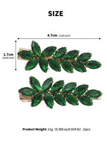 2pcs Green Crystal Zirconia Floral Design Hair Clips, Fashionable & Versatile For Wedding, Party, Women,Summer,Beach - Green - View 8