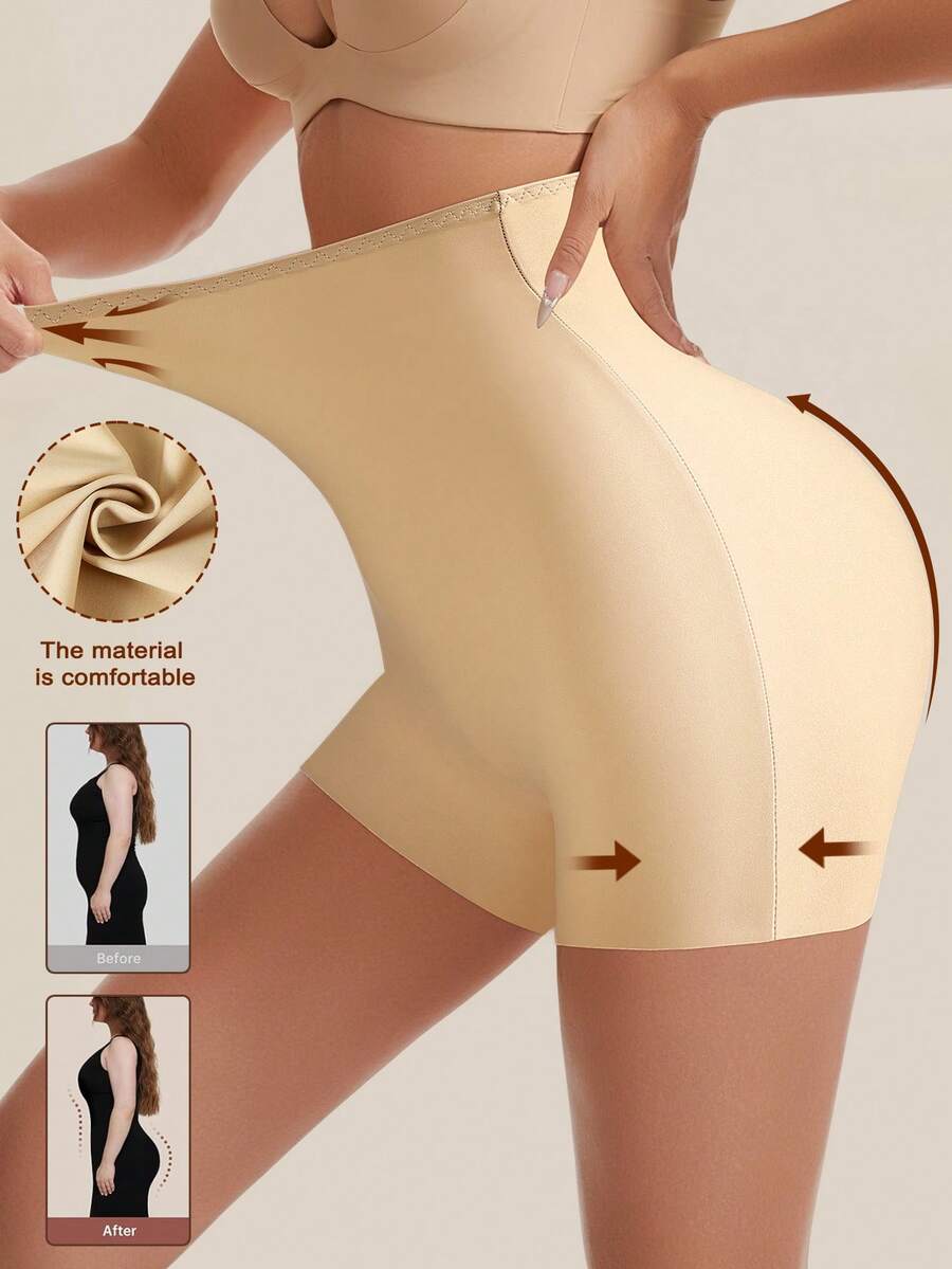 1pc Seamless High Waist Shaping Panties, Women Tummy Control Butt Lifting Shapewear Briefs - Apricot - View 1