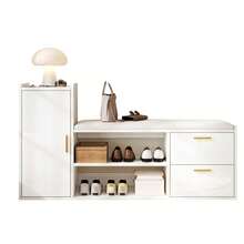 128*30*68cm Shoe Cabinet/Shoe Rack With 2 Drawers, 1 Cabinet, High-Gloss Shoe Bench/Bench With Upholstery And Storage Space, Suitable For Living Room, Hallway, Office, White - 白色 - 查看 1