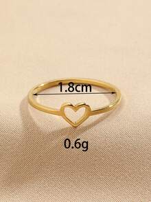 1pc/2pcs Stainless Steel Minimalist Golden/Silver Heart Shaped Rings, Suitable For Teenagers Daily Wear Or Gift - Gold - View 4