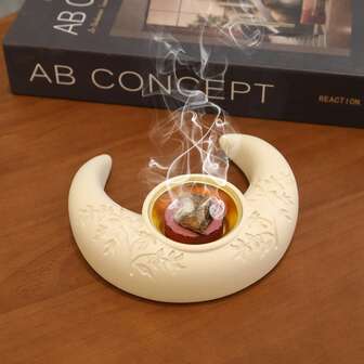 1pc Crescent Moon Shaped Resin Incense Burner. Indoor Atmosphere Scented Candle Decor Tabletop Accessory. Suitable For Home Decor, Bedroom, Living Room, Meditation Space, Temple, And Various Occasions. Ideal Gift For Ramadan, Holidays, And Loved Ones.