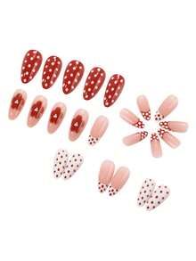24片Y2K极简经典花卉美甲杏仁形假指甲+1瓶果冻胶+1块指甲抛光块，优质产品 - 彩色 - 查看 4