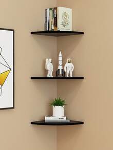 15cm Black Corner Wall Mount Rack, Wooden Floating Corner Shelf, Wall Mounted Storage Display Rack, Suitable For TV Accessories, Monitor, Speaker, Set-Top Box, Game Console - Multicolor - View 5