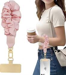 Nalefow Anti Theft Phone Wrist Strap, Elastic Universal Phone Lanyard For Cell Phone, Cute Scrunchie Design Wristband - Pink Single Clasp - View 2