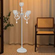 SanBouSi 5 Arm Crystal Candle Holder, 49" Silver Floor Standing Candelabra With K9 Crystal Bowls For Flameless Candles, Modern Wedding & Home Decor Centerpiece - Silver - View 11