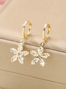 1 Pair Fashionable Elegant Copper Flower Petal Pendant Earrings, Sweet & Stylish Gift For Women - Multicolor - View 7