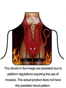 1件印花系带围裙，创意围裙，性感女士围裙，个性化围裙，防水无袖圆领围兜围裙，女士性感围裙，趣味厨房围裙，适合乔迁派对、圣诞节礼物交换 - 多色 - 查看 20