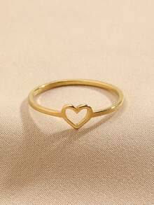 1pc/2pcs Stainless Steel Minimalist Golden/Silver Heart Shaped Rings, Suitable For Teenagers Daily Wear Or Gift - Gold - View 3