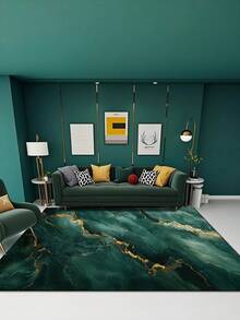 5mm Thick Polyester Fiber Deep Green Marble Pattern Area Rug, Soft & Comfortable Touch, Easy Maintenance, Anti-Slip Backing, Suitable For Lobby, Bedroom, Living Room, Bathroom, Kitchen, Dining Room, Office, Room Decor, Doormat, And Holiday Celebrations - Green - View 6