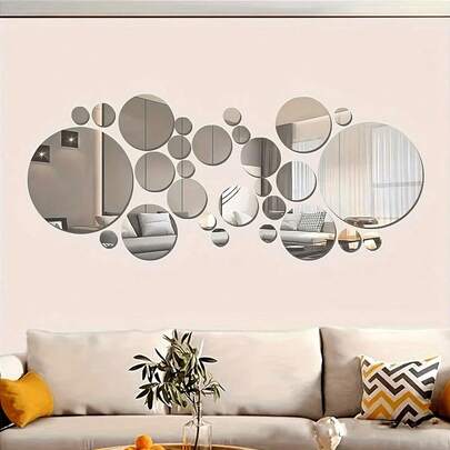 26 ملصق حائط مرآة أكريليك، ديكور جداري دائري ثلاثي الأبعاد حديث، لاصق ذاتي للمدخل والرواق وغرفة المعيشة والنوم والمكتب والسكن الجامعي، ديكور المنزل، مقاس كبير 5.91 بوصة وأحجام متعددة