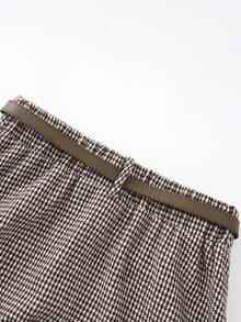 EARO 女士加大码羊毛混纺休闲百搭通勤高腰喇叭裙，配腰带，新款秋冬春季设计 - 咖啡色 - 查看 7