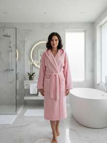 MADE IN TURKEY Hooded Unisex Velvet Cotton Bathrobe – 100% Cotton Small (58x115 Cm)- Medium(62x150 Cm)- Large(66x125 Cm) - XL(70x130 Cm) - Baby Pink - View 1
