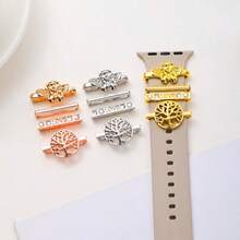4pcs/Set Angel & Tree Of Life Watch Band Decorative Buckle - Zinc Alloy Material, Angel & Tree Of Life Design, Fashionable Watch Band Accessory Compatible With Apple Silicone Watch Band, Smart Watch Band Decoration (Watch Band Not Included) - one-size - View 1