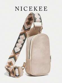 Retro And Popular Daily Versatile Chest Bag, Niche Design Fashionable And Simple Solid Color Crossbody Bag, Lightweight And Casual Special Shoulder Strap Shoulder Bag, Suitable For Shopping, Commuting, Work, Daily Outings And Gatherings - Beige - View 1