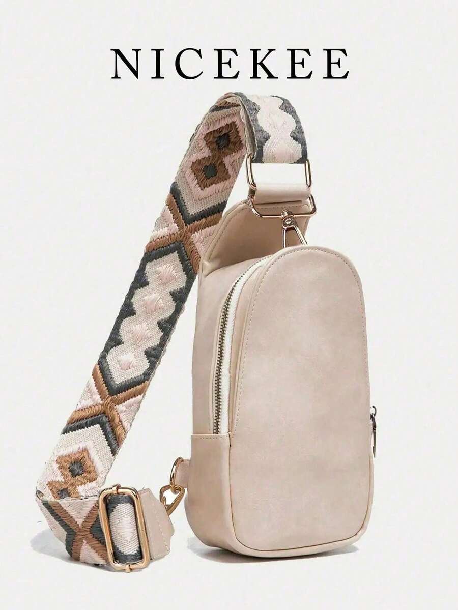 Retro And Popular Daily Versatile Chest Bag, Niche Design Fashionable And Simple Solid Color Crossbody Bag, Lightweight And Casual Special Shoulder Strap Shoulder Bag, Suitable For Shopping, Commuting, Work, Daily Outings And Gatherings - Beige - View 1