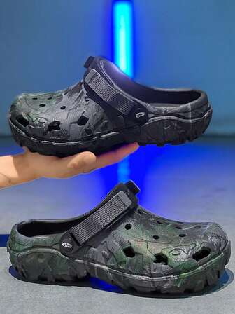 Men's Casual Camouflage Print Slip-On Sandals, Thick EVA Soft Sole Breathable Non-Slip Slouchy Dual-Wear Outdoor Beach Commute Versatile Military Green/Black/Gray Summer Slippers