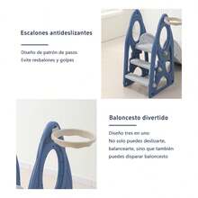 Tobogán Infantil Y Columpio Con Canasta De Baloncesto - Azul - Ver 4