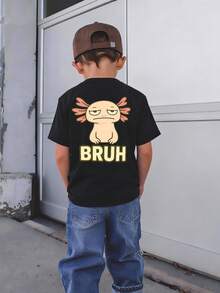 男童休闲印花圆领短袖T恤，夏季上衣 - 黑色 - 查看 9