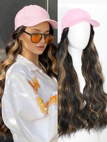 合成长波浪发帽，带接发，一体式假发帽，适合女性和女孩日常发型。 - 挑染金色 - 查看 12