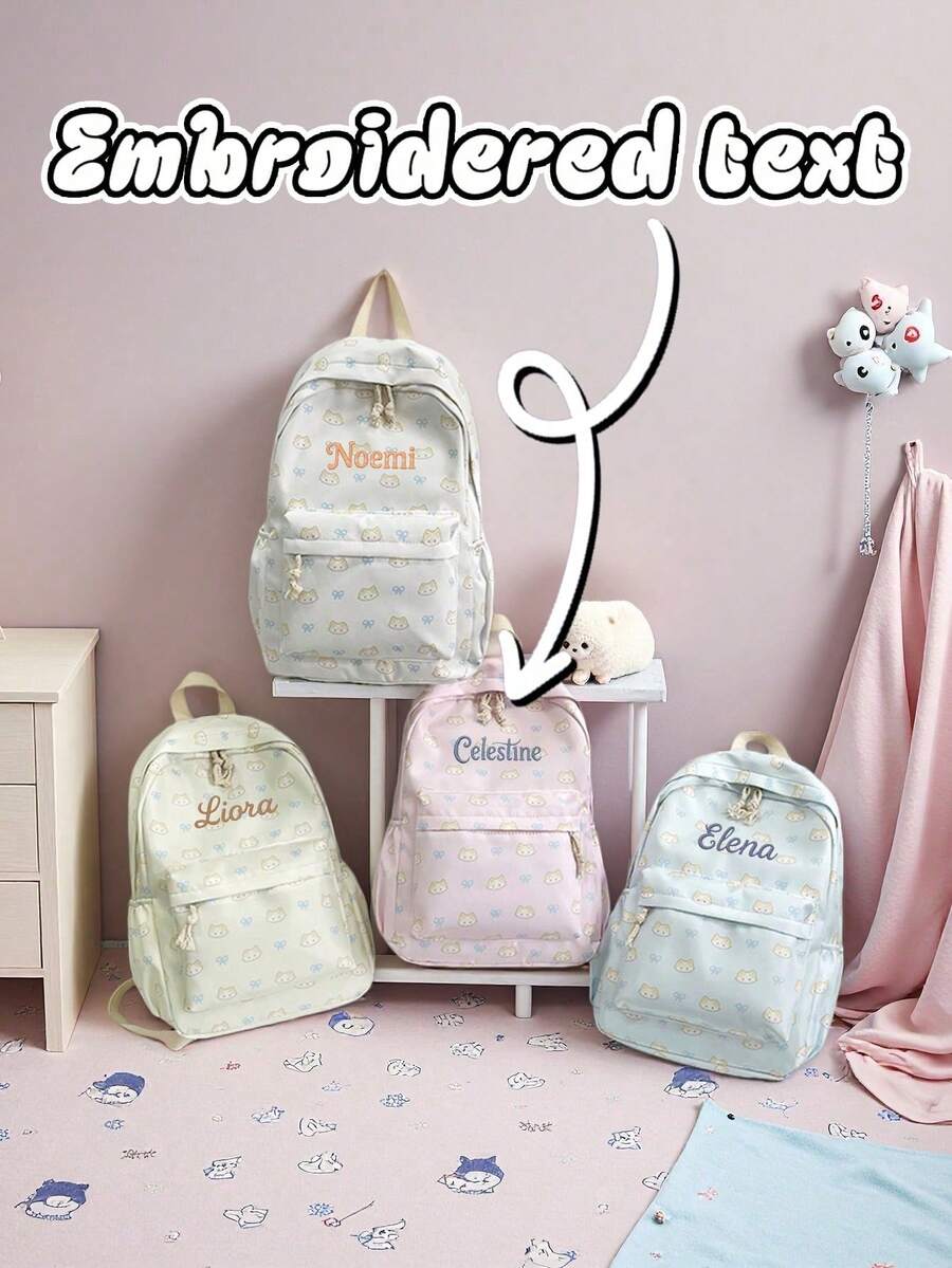 Customized Name Back To School Casual Campus Style Backpack, Thick & Durable, Large Capacity Anti-Theft Design, Multi-Compartment, Suitable For School, Travel, Commute - Multicolor - View 1