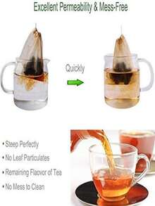 100个/50个/30个/20个/10个装茶包过滤袋，茶滤袋，泡茶袋。每个茶包都设计有拉绳，方便灌装、密封和取出，无需清洗金属茶漏。适用于冲泡茶叶、咖啡、香草、香料、泡脚，或存放木炭，为您的日常生活增添价值。 - 彩色 - 查看 6
