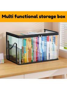 2pcs/Set Large Capacity Multifunctional Storage Boxes, 180-Degree Flip-Top Design, Transparent Organizer Boxes For Books, Clothes, Snacks, Documents, Heavy-Duty Plastic Construction, Space-Saving, Ideal For Home, Office, Travel - Multicolor - View 3