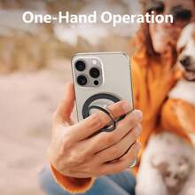 可调节手机指环支架，360°旋转，可折叠桌面手机支架。适用于车载手机支架、指环支架，超薄设计，兼容等手机。附赠1张磁性贴纸，情人节礼物之选。 - 黑色 - 查看 4