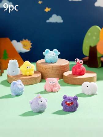 9pcs Mini Monster Figurines, Creative Micro Landscape Decor Accessories, Suitable For Desk, Bedroom Window, Living Room Shelves, Cute Decorative Items For Cozy Home Atmosphere