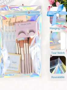 100pcs/50pcs/20pcs Holographic Resealable Packaging Bags, Laser Rainbow Gift Bags, Available In Multiple Sizes, Holographic Bags, Reusable Resealable Bags With Laser Rainbow Pattern Zipper, Laser Rainbow Pattern Resealable Bags, Suitable For Small Business Candy Bags And Front Window Sample Bags, Resealable Bags, Holiday Gift Candy Bags, Jewelry Bags, Christmas - Multicolor - View 4