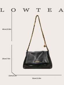 low tea 1 pieza Bolso de hombro de mujer de tela de ante de unicolor, estilo vintage, forma cuadrada, correa de cadena, cierre de solapa, se puede usar como bolso de hombro o bandolera, adec - Negro 3 - Ver 4