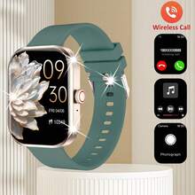 2.01 Inch Full Touch Screen Silicone Strap Smartwatch, Unisex Sports Fitness Tracker With 100+ Sport Modes, Wireless Call, Remote Camera, Music Control, Alarm, Weather Forecast, TFT Display, 180mAh Battery - Suitable Gift For Men, Women, Friends, Lovers, Parents - Gold + Olive Green Strap - View 12