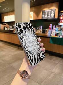 1pc Fashionable Personalized Graphic Design Pattern With Independent Buttons IMD Shockproof Anti-Slip Black Phone Case Compatible With IPhone 16 ProMax/16/16 Pro/16 Plus/15/15 ProMax/15 Pro/11/12/13/14 ProMax/11 Pro/11 ProMax/12 Pro/12 ProMax/13 Pro/13 ProMax/14 Pro/14 ProMax, High-End Creative - Black Frame Silver Gray - View 3