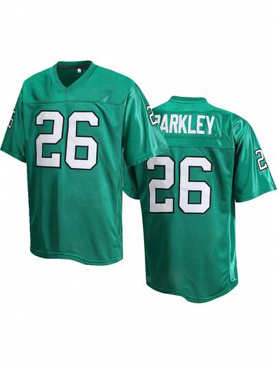 Atonmore Men's Green No.26 American Football Jersey, Casual Short Sleeve Embroidered V-Neck T-Shirt For Party, Football Sports Wear