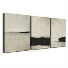 三件套，现代简约帆布墙画，米色和黑色纹理抽象画，无框，艺术装饰，经典现代风格，室内外皆宜，春夏季节适用，帆布墨水，竖幅，适用于家庭办公室、浴室、客厅、卧室、餐厅 - 彩色 - 查看 7