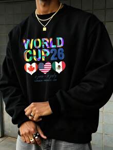 Sudadera Negra con Estampado Mundial 2026 Canada Mexico USA Corazones Banderas Fútbol para Hombre y Mujer Casual Deportiva - Negro - Ver 1