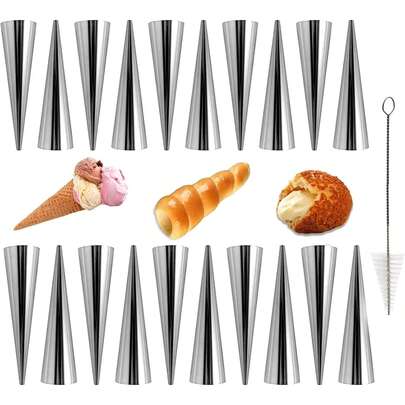 5pcs Cream Horn Molds, Non-Stick Cone-Shaped Cannoli Rolls Baking Molds, 4.7 Inch Large Baking Cannoli Roll Molds With Cleaning Brush, Also Suitable For Baking Croissants, Cream Rolls And More