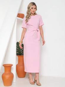 Casual Split Knot With Belt For Wedding - Pink - View 5