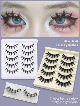 2/10 Pairs Faux Eyelashes, New Cluster Creative Japanese Cosplay Demon Cartoon Eyelashes, Elegant Lady & Cute Girl Lengthening Thick Curly Stiff Eyelashes, Suitable For Beauty Salon, Includes Eyelash Glue, Sealer And Applicator, Ideal For Daily Wear