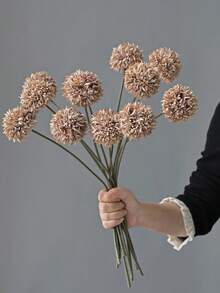 1/5/12件組人造菊花球，刺繡菊花球，婚禮裝飾，居家花瓶，裝飾，餐廳，客廳，臥室，床頭花藝布置，新娘花束，手腕花飾，胸花，生日派對裝飾材料，新年情人節禮物 - 咖啡色 - 查看 6