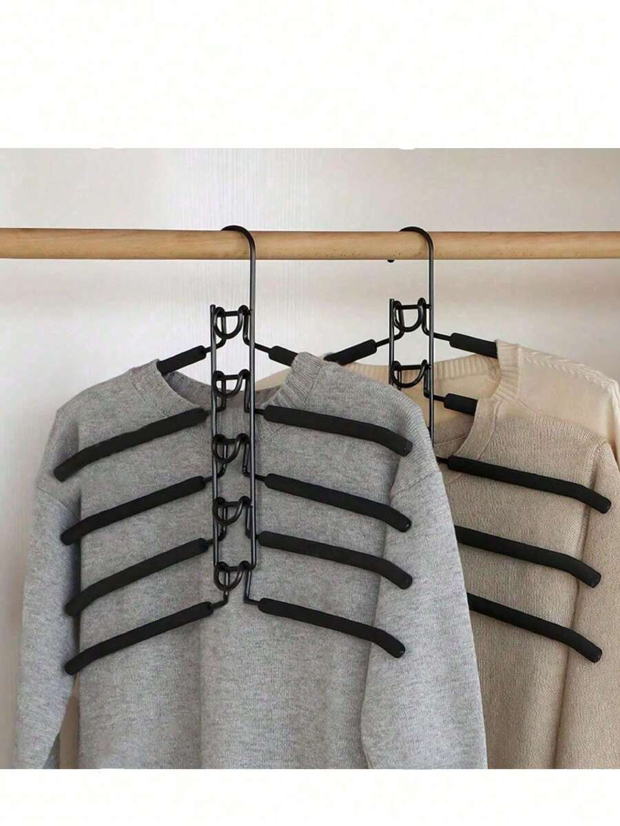 1个金属加厚节省空间衣架，5合1多层设计，带防滑泡沫垫，适用于外套、毛衣、西装和T恤衫 - 彩色 - 查看 1