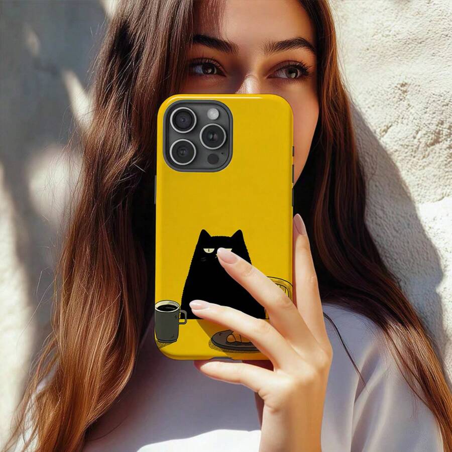 Funda rígida a prueba de golpes de con un diseño de gato negro, diseñada para iPhone 11 a 17 Pro Max y Pro Plus, perfecta como regalo protector unisex para Navidad. - Blanco - Ver 1