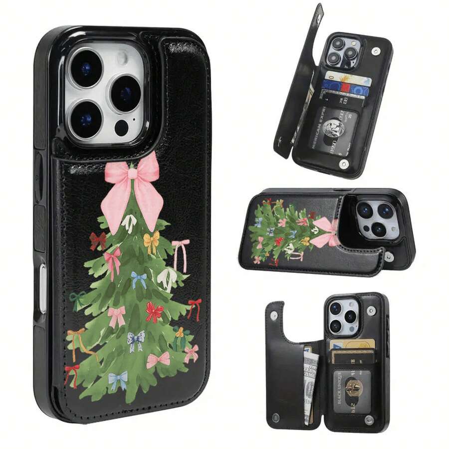Funda plegable negra y rosa para iPhone 12, 13, 14, 15, 16, PRO, PROMAX, MINI, PLUS.Incluye ranuras para tarjetas de crédito y llaves, funda para teléfono móvil con billetera. - Negro - Ver 1