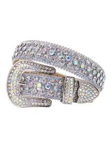 Luxury Premium BB Western Punk Rhinestone Leather Belt For Men Bling Bling Crystal Diamond Studded Belt For Jeans Party,Gift For Men Women - Silver - View 9